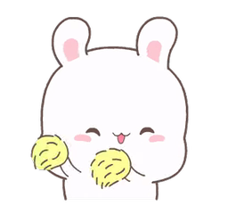 A fluffy white cartoon bunny, cheering