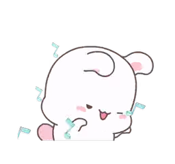 A fluffy white cartoon bunny, confetti