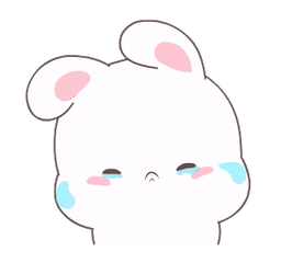 A fluffy white cartoon bunny, crying