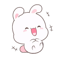 A fluffy white cartoon bunny, giggling