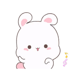 A fluffy white cartoon bunny, humming