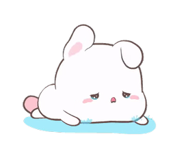 A fluffy white cartoon bunny, lying down