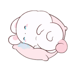 A fluffy white cartoon bunny, sleepy
