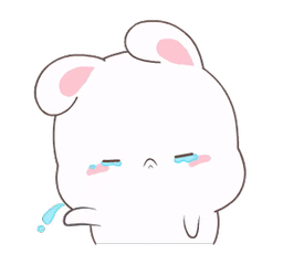 A fluffy white cartoon bunny, sobbing