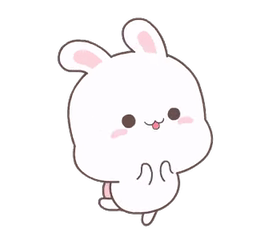 A fluffy white cartoon bunny, standing by