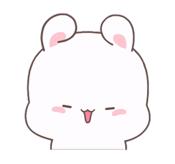 A fluffy white cartoon bunny, tongue out