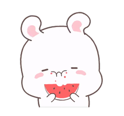A fluffy white cartoon bunny, watermelon