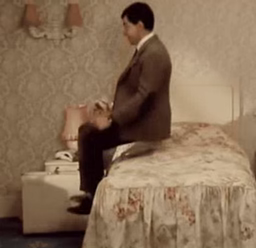 Mr Bean, alone at night