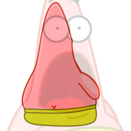Patrick Star, a pink cartoon starfish, big grin