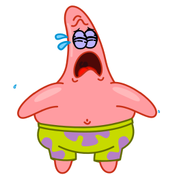 Patrick Star, a pink cartoon starfish, crying