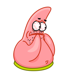Patrick Star, a pink cartoon starfish, embarrassed