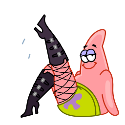 Patrick Star, a pink cartoon starfish, fancy legs