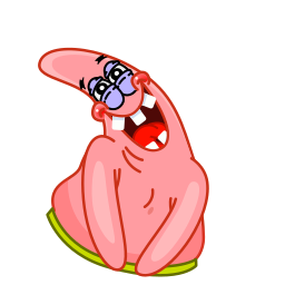 Patrick Star, a pink cartoon starfish, laughing