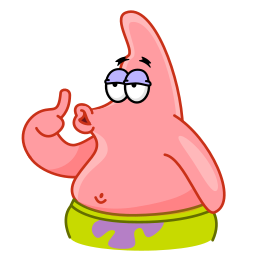 Patrick Star, a pink cartoon starfish, making a point