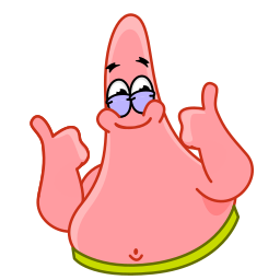 Patrick Star, a pink cartoon starfish, shrug