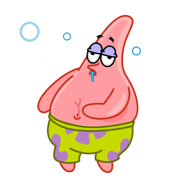 Patrick Star, a pink cartoon starfish, sniffling