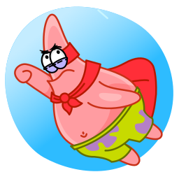 Patrick Star, a pink cartoon starfish, super patrick