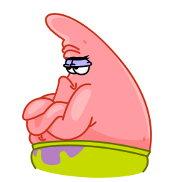 Patrick Star, a pink cartoon starfish, thinking