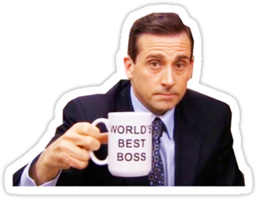 Michael holding the World's Best Boss mug