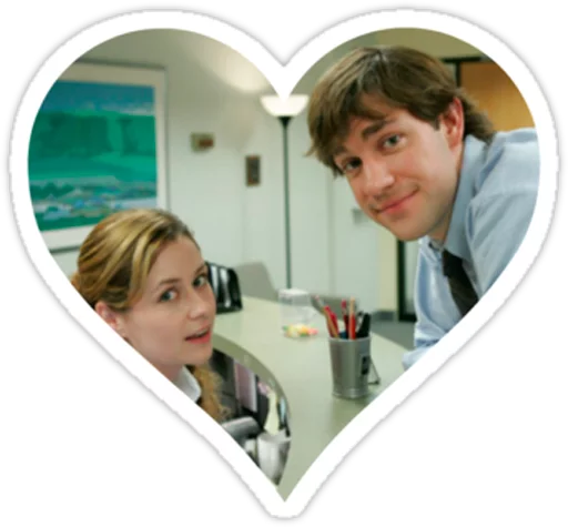 Heart-framed photo of Jim and Pam
